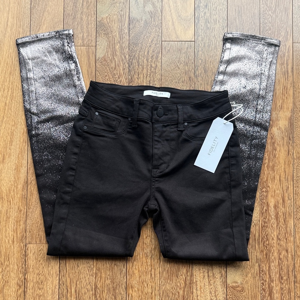 Fidelity Los Angeles Black with Silver Foil Skinny Jeans